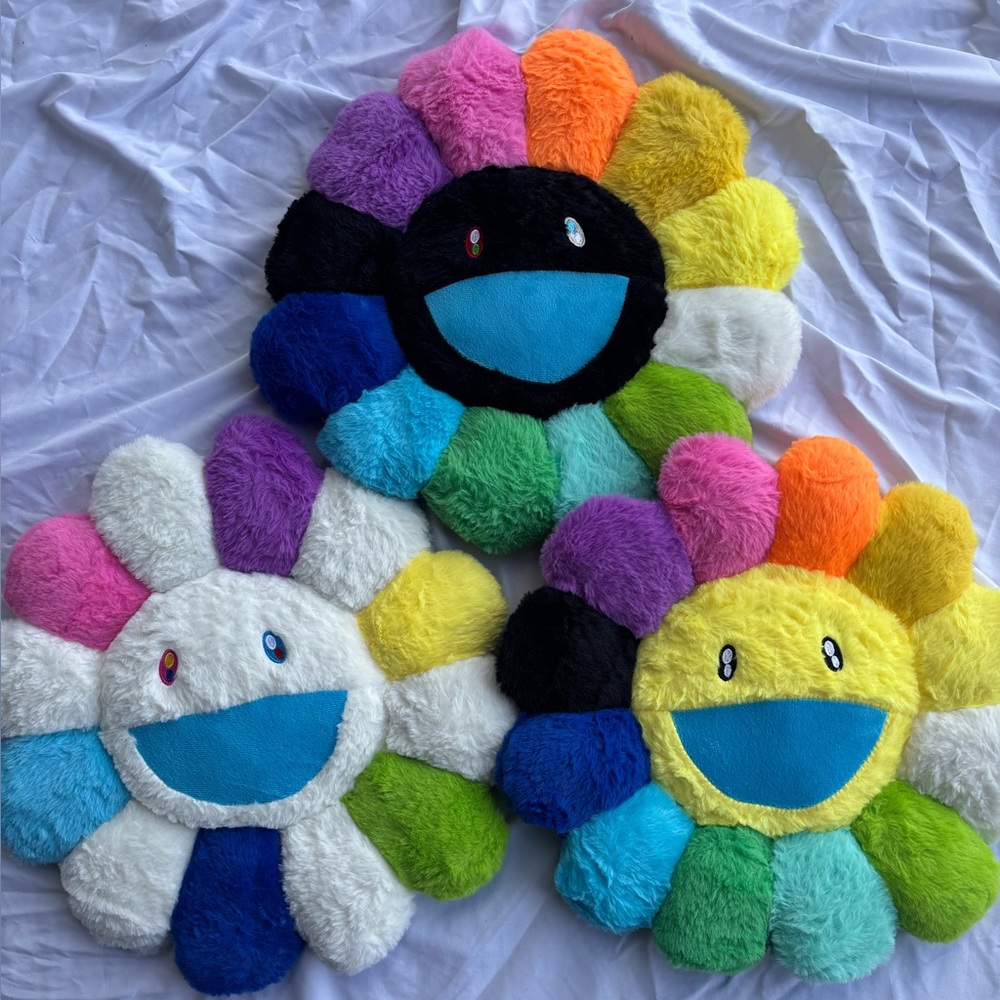 3 pack rainbow Takashi Murakami style stuffed plush flower pillow set 40cm